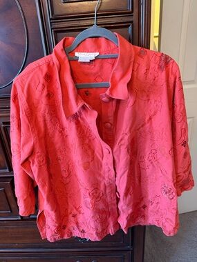 Coral Embroidered Button-Front Women's Top/Jacket by Great Cavalier size 1x